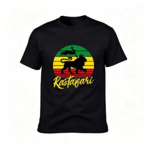 Rastafari Lion King Reggae T-Shirt Men's Black Vintage Style