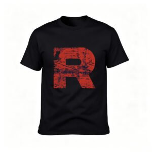 Red R Logo T-Shirt Men's Casual Fashion Black Shirt