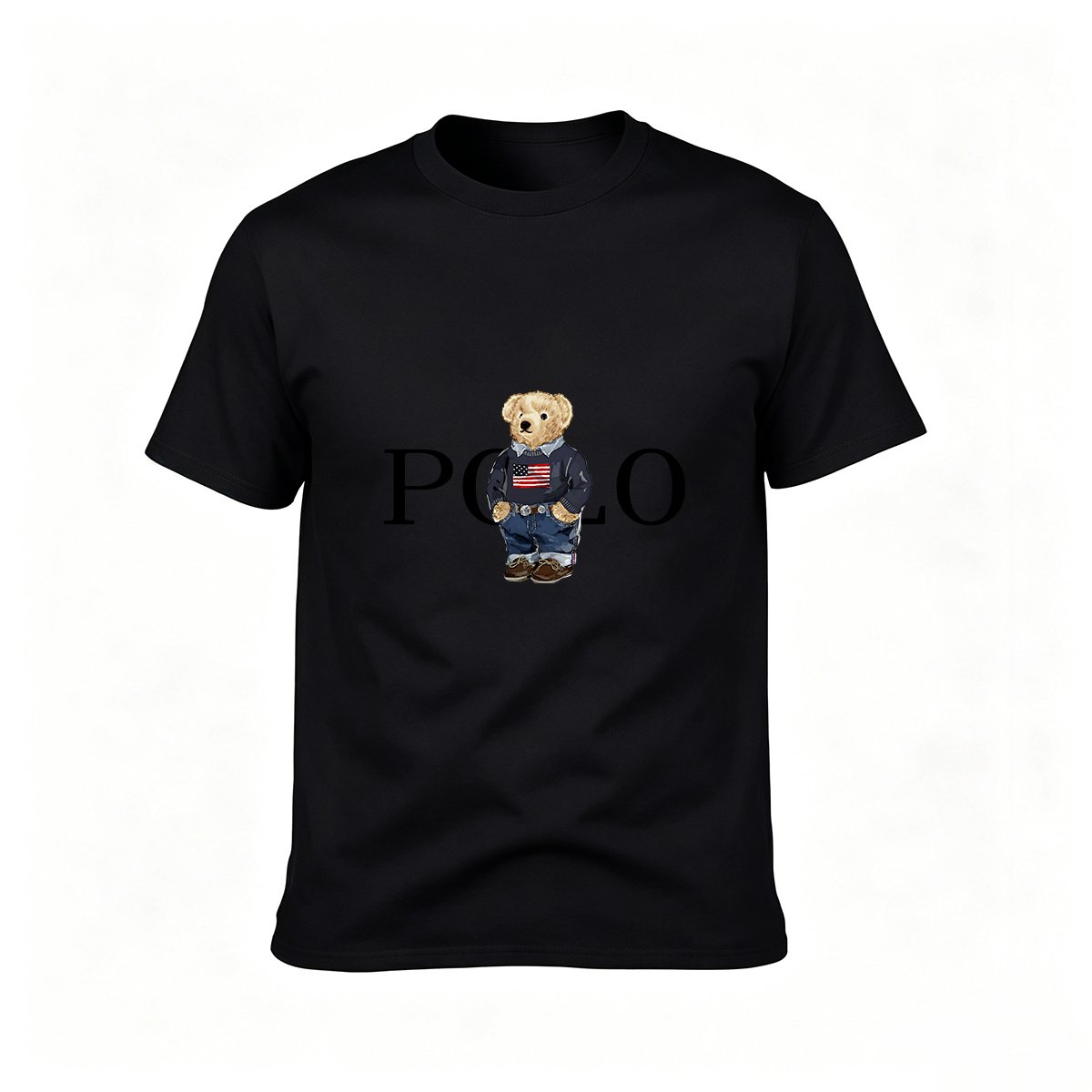 Polo Bear Logo T-Shirt Men's Casual Black Cotton Top