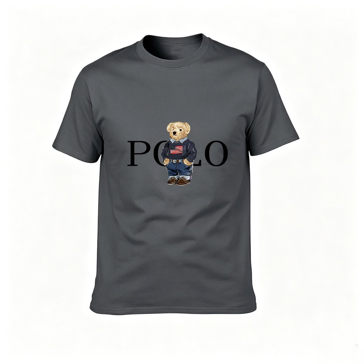 Polo Bear Logo T-Shirt Men's Casual Black Cotton Top - Image 6
