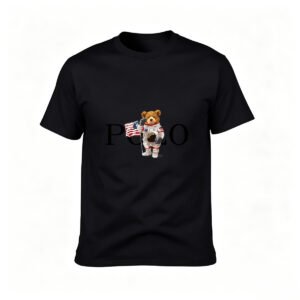 Astronaut Bear USA Flag T-Shirt Men's Casual Graphic Tee