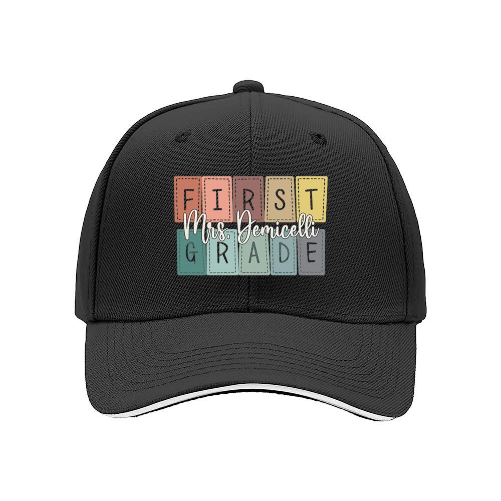 First Grade Teacher Cap Mrs Demicelli Personalized Baseball Hat Gift for Educators - Image 3