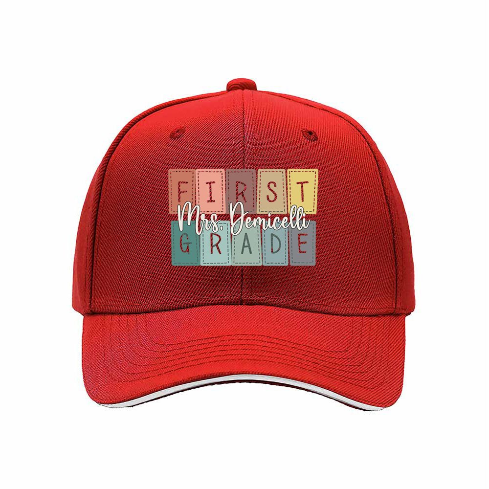First Grade Teacher Cap Mrs Demicelli Personalized Baseball Hat Gift for Educators - Image 6