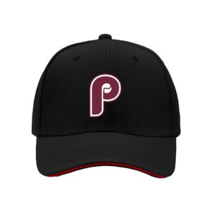 Men's Black Baseball Cap with Red P Logo for Gifts and Casual Wear